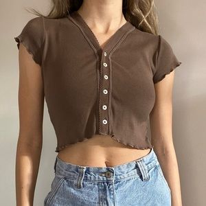 Brown Paige ruffle top brandy Melville